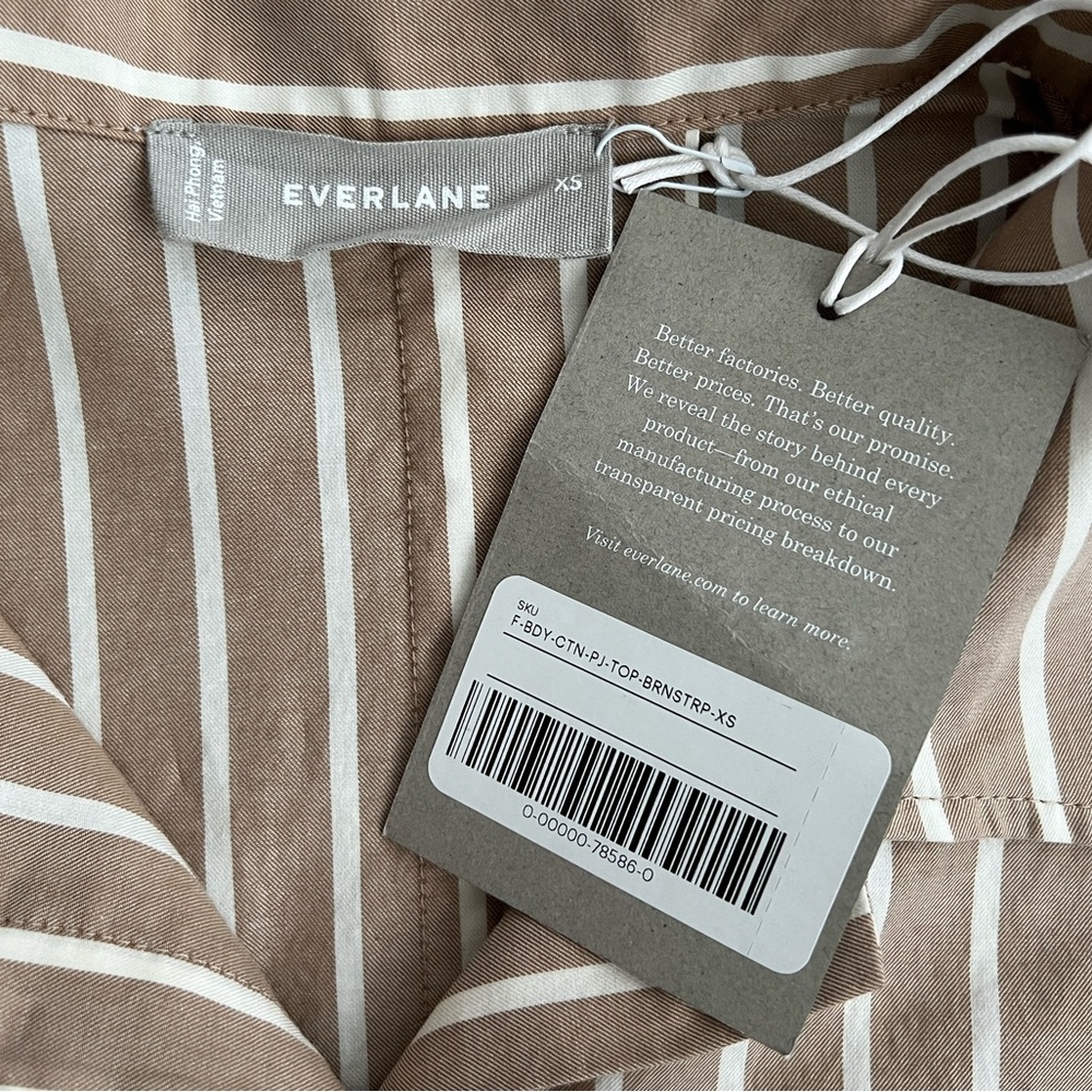 EVERLANE The Woven PJ Top XS Oversized Boxy Brown Stripe Loungewear Preppy NWT - Picture 2 of 9